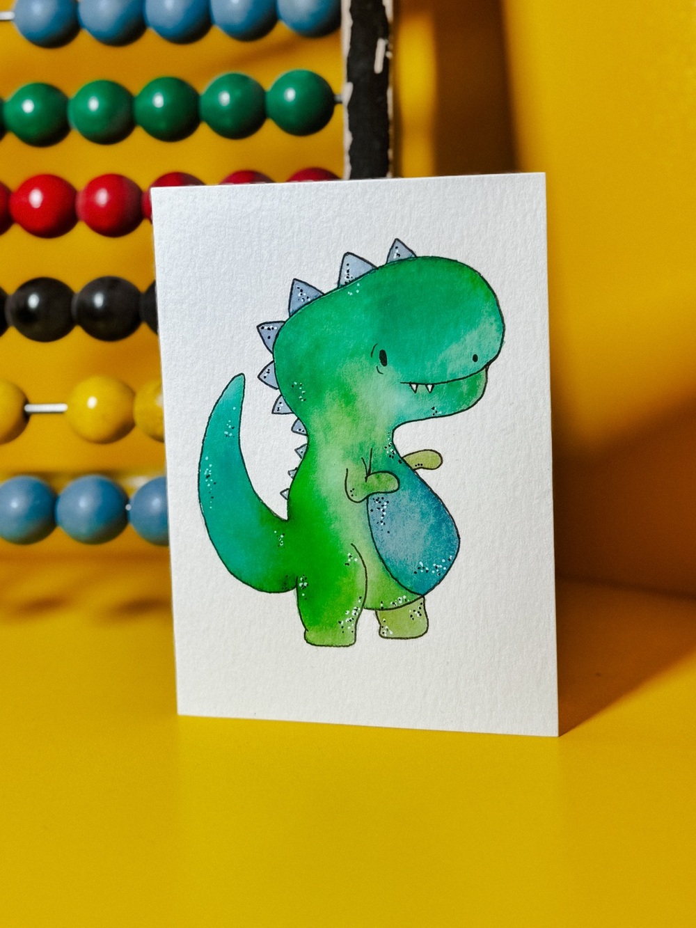 Green Dinosaur Watercolor - Greetings Cards